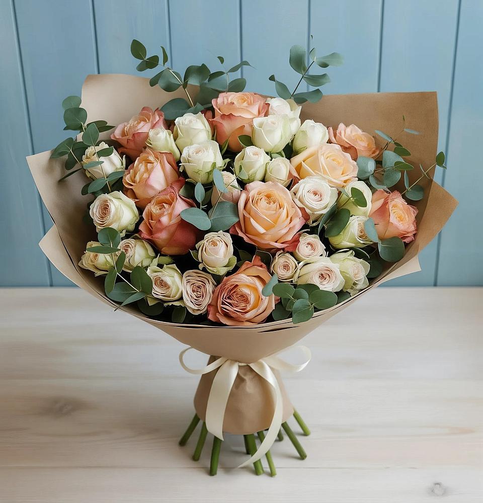 Букет цветов из: Альстромерии и Розы в Южно-Морской