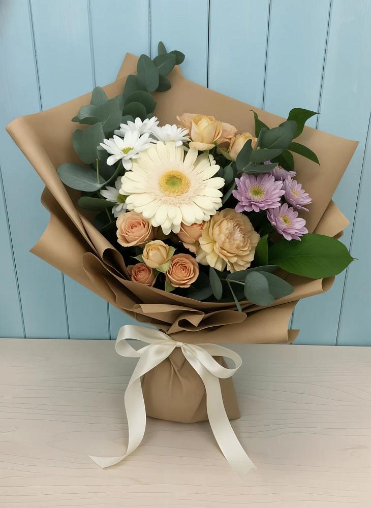 Букет цветов из: Герберы и Хризантемы в Южно-Морской