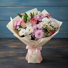 Букет цветов из:  Хризантемы, Альстромерии и Розы в Южно-Морской