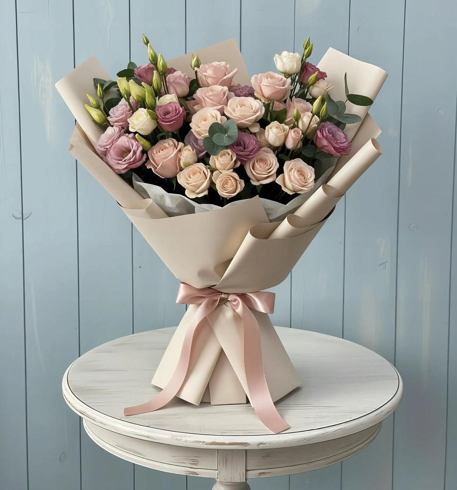 Букет цветов из: Розы и Лизиантусы в Южно-Морской