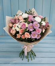 Букет цветов из:  Хризантемы, Розы и Альстромерии #REPLACE_PRED# Южно-Морской
