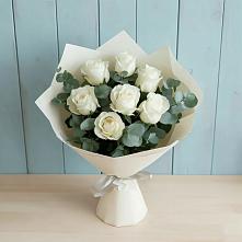 Букет Белые розы в Эвкалипте #REPLACE_PRED# Южно-Морской